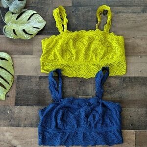 Lace Bralette Set in Yellow and Blue